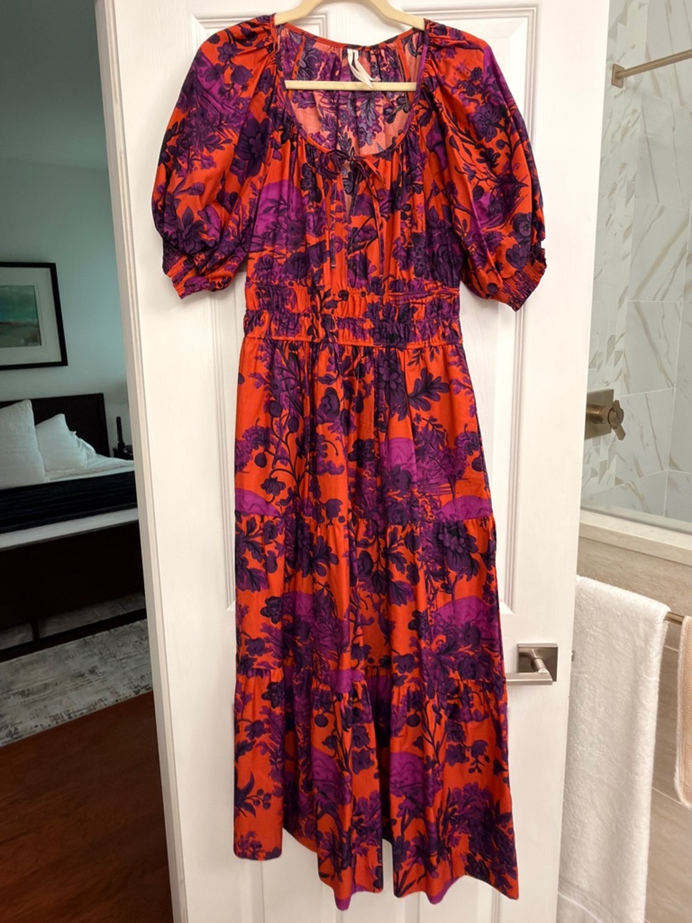 Anthropologie Orange and Purple Floral Maxi Dress